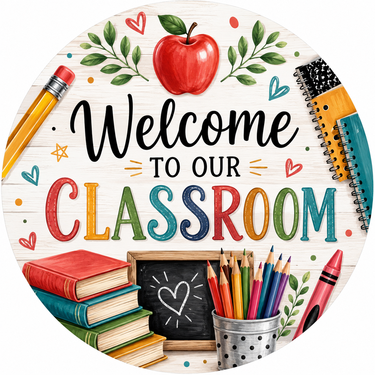 12" Welcome to Our Classroom Metal Sign | Teacher Wreath Sign | Back to School Door Decor