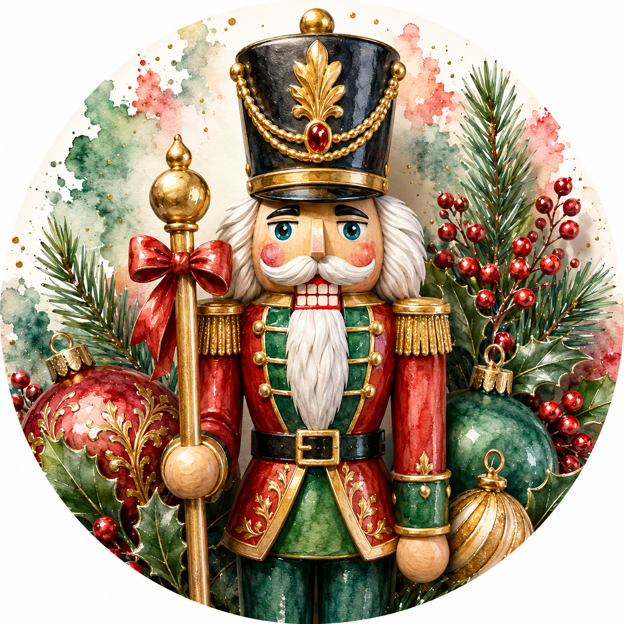 Traditional Nutcracker Metal Sign | Christmas Wreath Sign | Red Green Gold Holiday Decor ***Please Choose