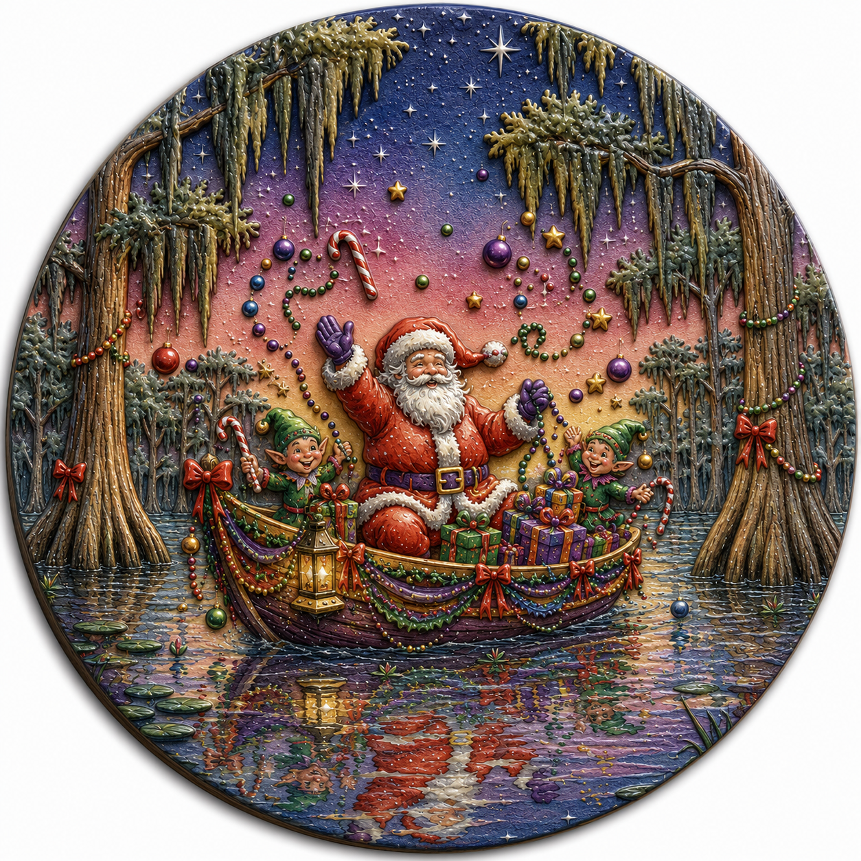 Cajun Christmas Metal Sign | Santa Bayou Wreath Sign | Louisiana Holiday Decor